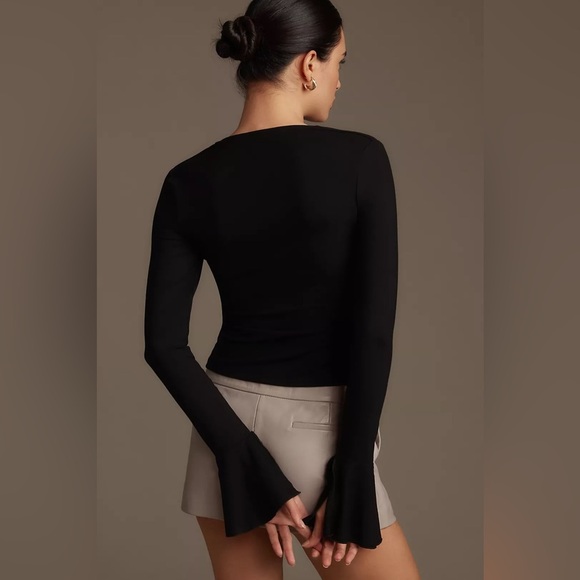 Reformation Lucca Long Sleeve Knit Top Black Square Neck NWOT - Picture 2 of 14